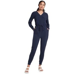 ATHLETA Zuma Navy Blue Athletic Long Sleeve Jumpsuit